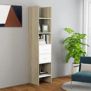 Spintelė knygoms, balta/ąžuolo, 40x35x180cm, apdirbta mediena