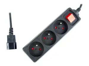 Gembird EG-PSU3F-01 UPS maitinimo juosta, 3 FR lizdai, C14 kištukas, 10 A, 0,6 m ilgio kabelis, juoda spalva