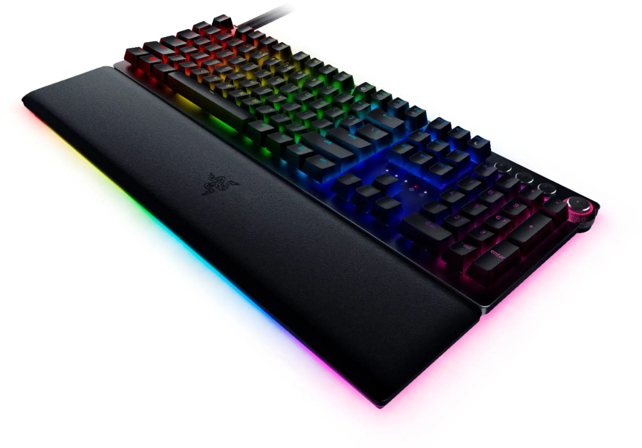 "Razer Huntsman V2" optinė žaidimų klaviatūra su RGB LED apšvietimu, QWERTY JAV tarptautinė, laidinė, juoda, "Clicky Purple" jungiklis, skaitmeninė klaviatūra