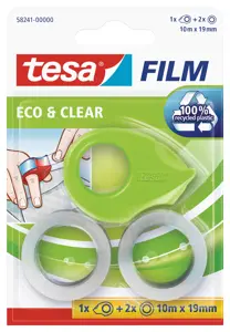 Lipnios juostelės dėklas TESA Mini Tape Dispenser eco su 2vnt. ekologiškų ir skaidrių lipnių juoste…