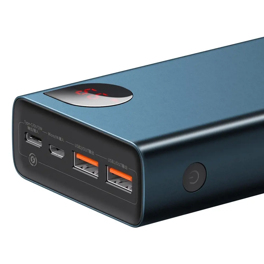 "Baseus Adaman Metal Powerbank" 20000mAh PD QC 3.0 65W 2xUSB + USB-C + micro USB (mėlyna)