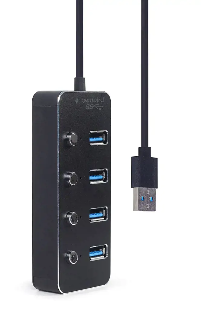 GEMBIRD USB 3.1 Gen 1 4 prievadų šakotuvas su jungikliais, juodas