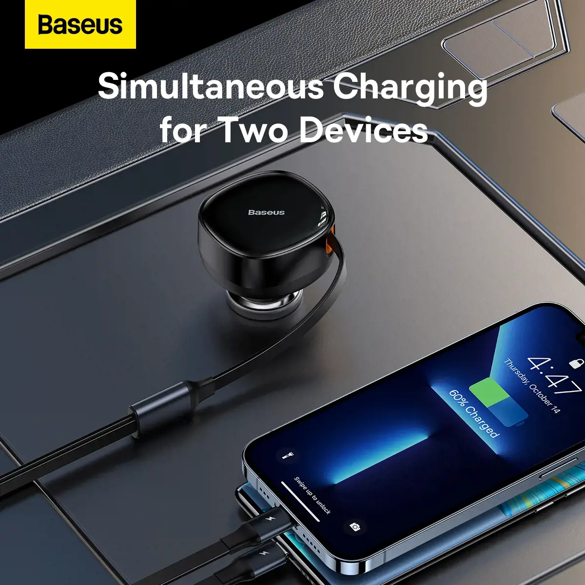 Baseus Enjoyment Car Charger with cable USB-C + Lightning 3A, 30W (Black)
