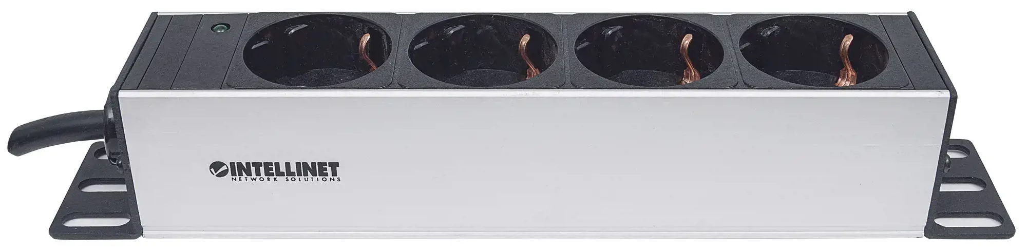 INTELLINET 10 colių maitinimo juostelė 4 krypčių vokiškas išdėstymas su maitinimo indikatoriumi be apsaugos nuo viršįtampių 1,8 m maitinimo laidas