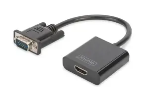 DIGITUS VGA į HDMI keitiklis + garso 3,5 mm "Full HD 1080p" tipo 15 cm juodas kabelis