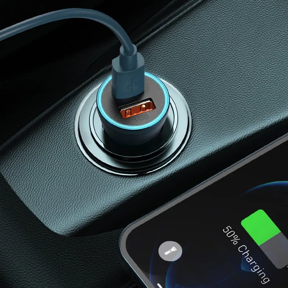 Baseus TZCCJD-0G Golden Contactor Car Charger Dual Quick Charger USB 40W Dark Grey