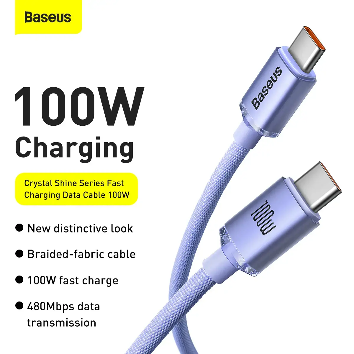 Baseus Crystal Shine Series cable USB cable for fast charging and data transfer USB Type C - USB Type C 100W 2m purple (CAJY000705)