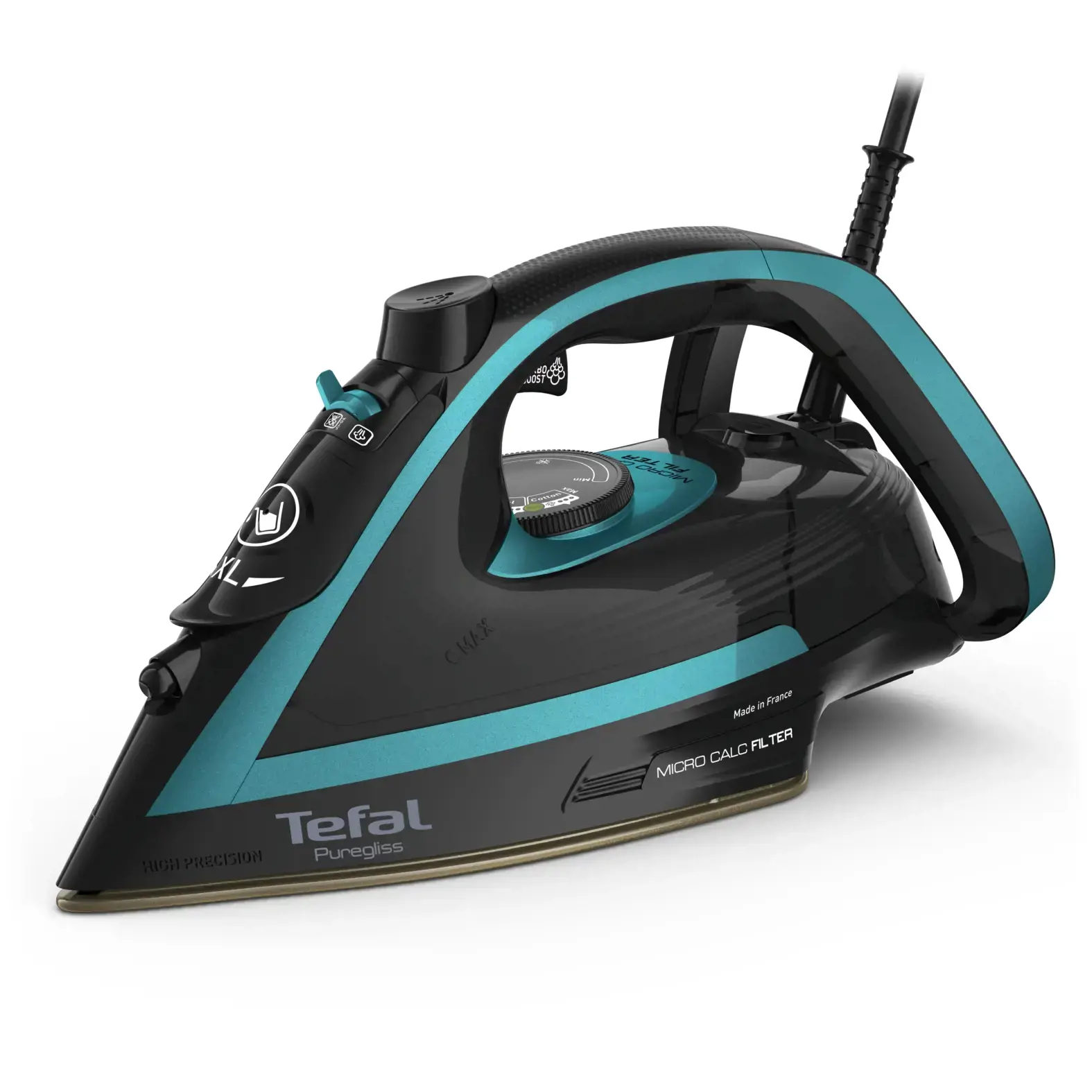 Tefal Puregliss FV8066, Dry & Steam iron, Durilium AirGlide Autoclean soleplate, 2 m, 280 g/min, Black, Blue, 50 g/min