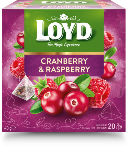 Žolelių ir vaisių arbata LOYD, spanguolių ir aviečių skonio, 20 x 2g
