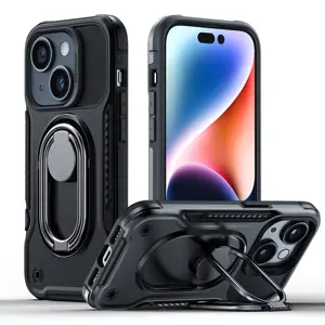 Joyroom Dual Hinge case for iPhone 14 šarvuotas dėklas su stovu ir žiedo laikikliu juodas