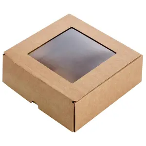 Dovanų dėžutė su langeliu, 150 x 150 x 50 mm, ruda