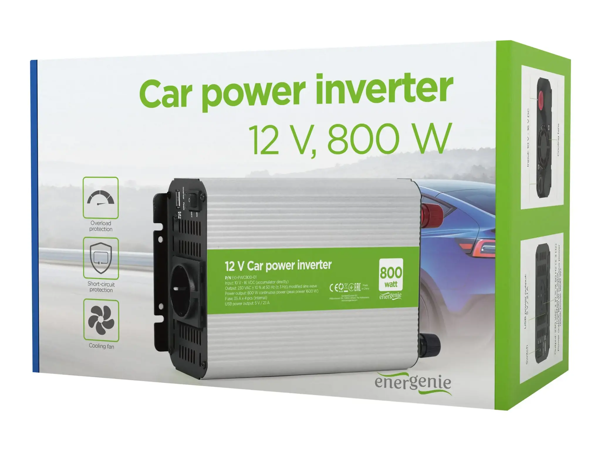 GEMBIRD EG-PWC800-01 12 V automobilinis elektros energijos keitiklis 800 W