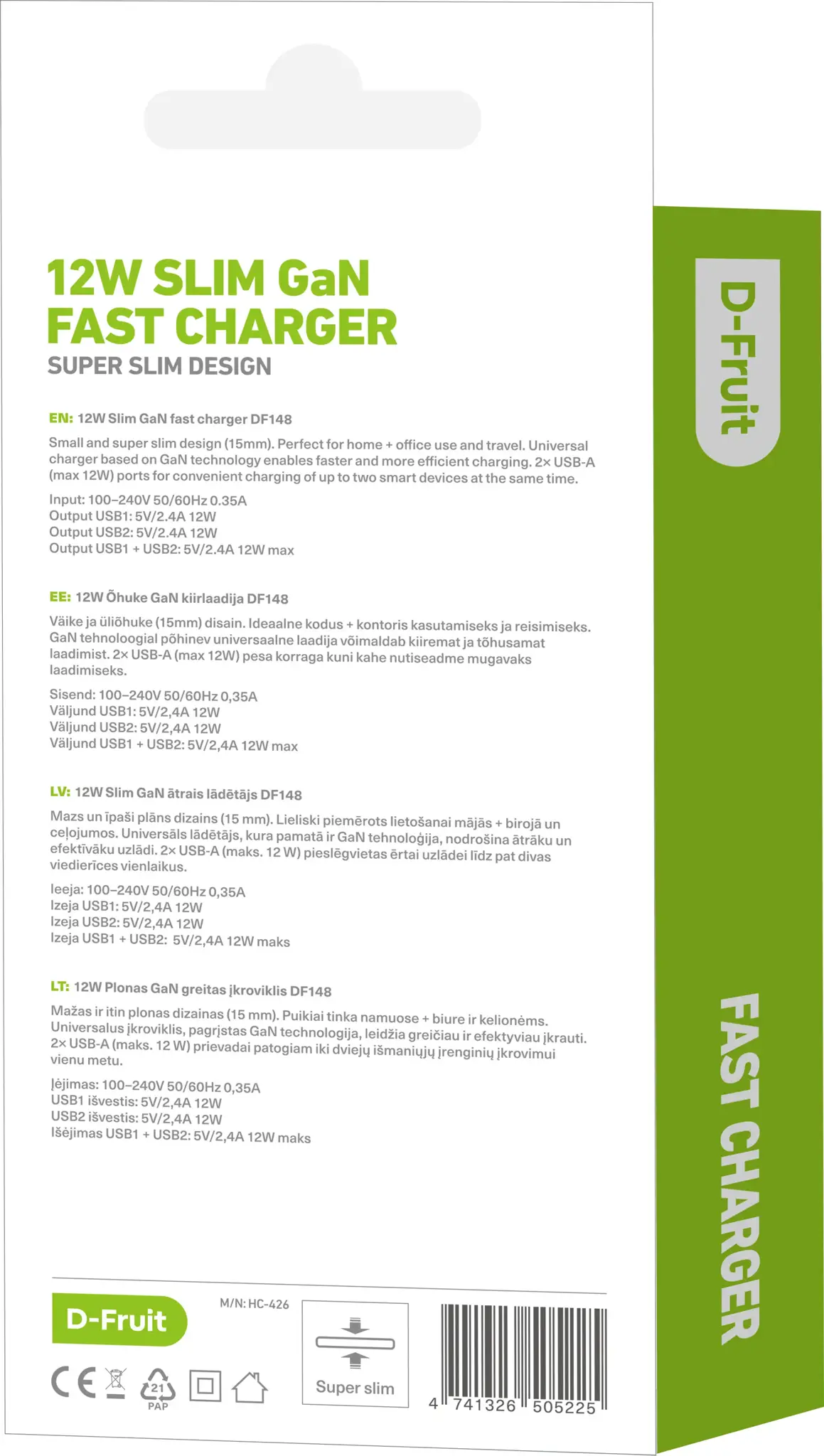 D-Fruit charger 12W 2xUSB-A DF148
