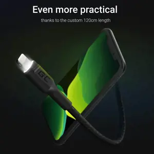GREENCELL KABGC05 Žalias kabelis "Green Cell Ray" USB-A - "Lightning" su baltu LED 120 cm su "Apple" palaikymu