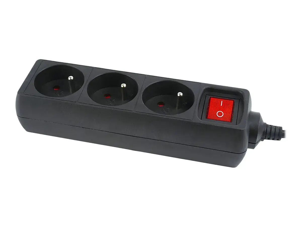 Gembird EG-PSU3F-01 UPS maitinimo juosta, 3 FR lizdai, C14 kištukas, 10 A, 0,6 m ilgio kabelis, juoda spalva
