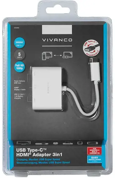 "Vivanco" adapteris USB-C - HDMI 3in1, baltas (34293)