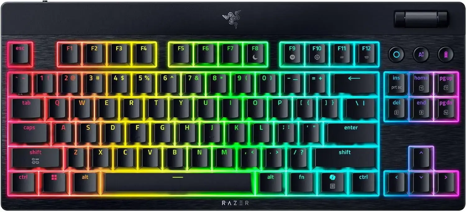 Razer | BlackWidow V4 Low-Profile Tenkeyless HyperSpeed | Keyboard | Wireless | US | Bluetooth | Green Switches | Black