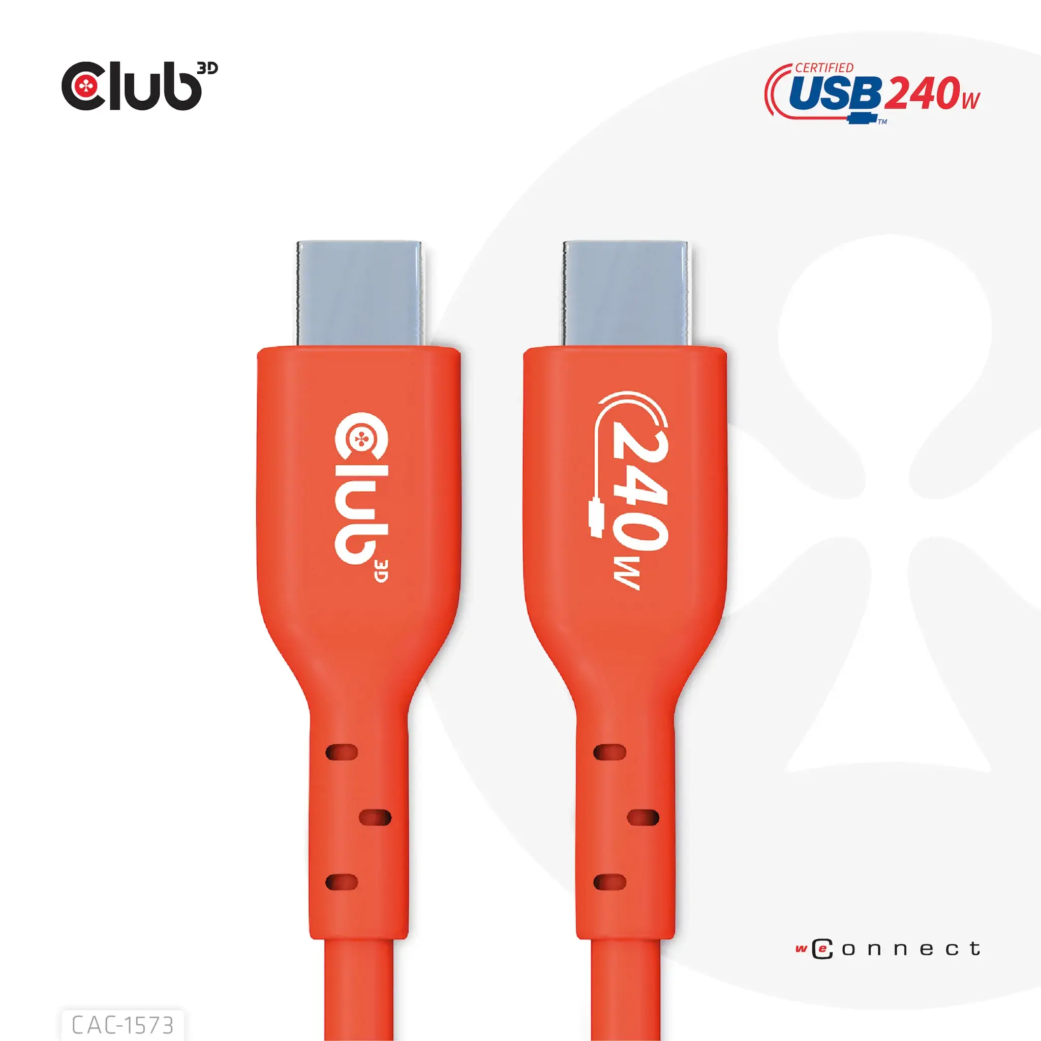 CLUB3D USB2 Type-C Bi-Directional Cable, Data 480Mb,PD 240W(48V/5A) EPR M/M 2m, 2 m, USB C, USB C, USB4 Gen 2x2, Red