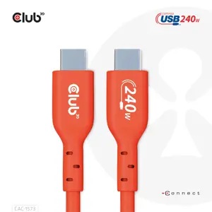 CLUB3D USB2 Type-C Bi-Directional Cable, Data 480Mb,PD 240W(48V/5A) EPR M/M 2m, 2 m, USB C, USB C, USB4 Gen 2x2, Red