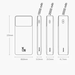 "Baseus Bipow" maitinimo bankas su ekranu 30000mAh 15W black (Overseas Edition) Black (juodas)