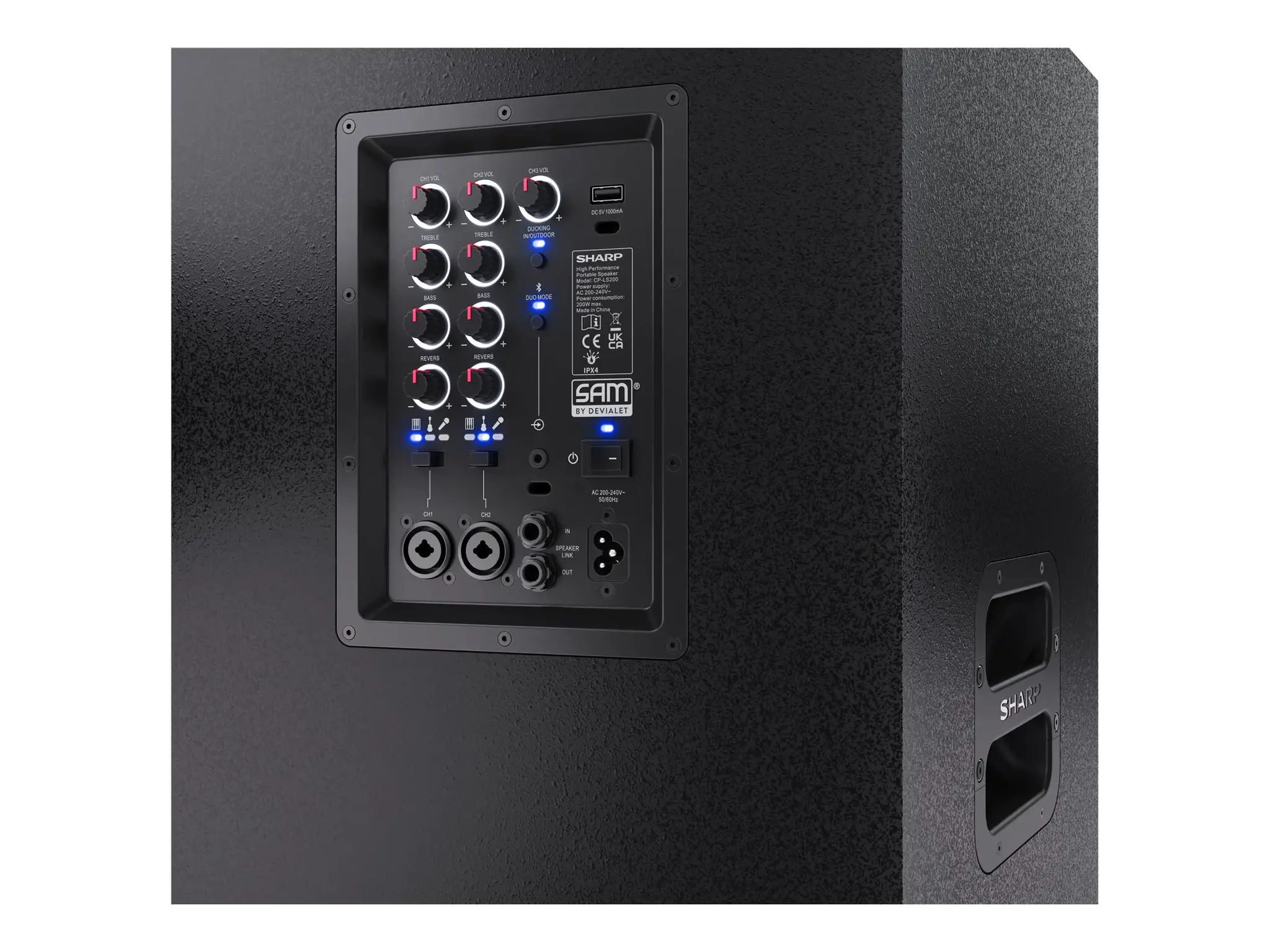 "Sharp SumoBox CP-LS200" didelio našumo nešiojamasis garsiakalbis