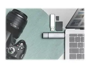 DIGITUS DA-70886 Kombinuoto kortelių skaitytuvo koncentratorius USB-C+USB 3.0 1x SD 1x MicroSD 1x USB 3.0 pilkos spalvos