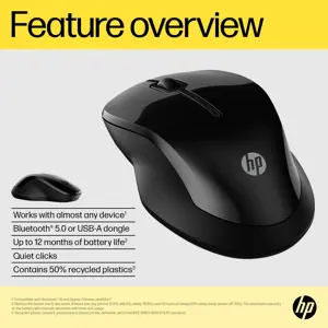 HP 250 dviguba pelė, dvipusė, "Bluetooth" + A tipo USB, 1600 DPI, juoda