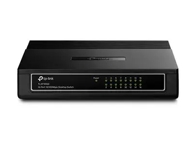 "TP-Link" 16 prievadų 10/100 Mbps stalinis komutatorius, nevaldomas, "Fast Ethernet" (10/100), dvipusis duomenų perdavimas, montuojamas ant sienos