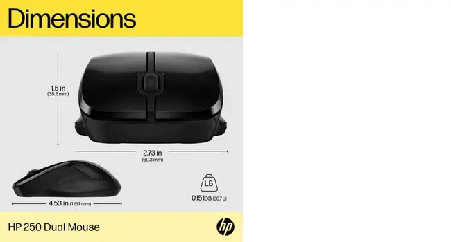 HP 250 dviguba pelė, dvipusė, "Bluetooth" + A tipo USB, 1600 DPI, juoda
