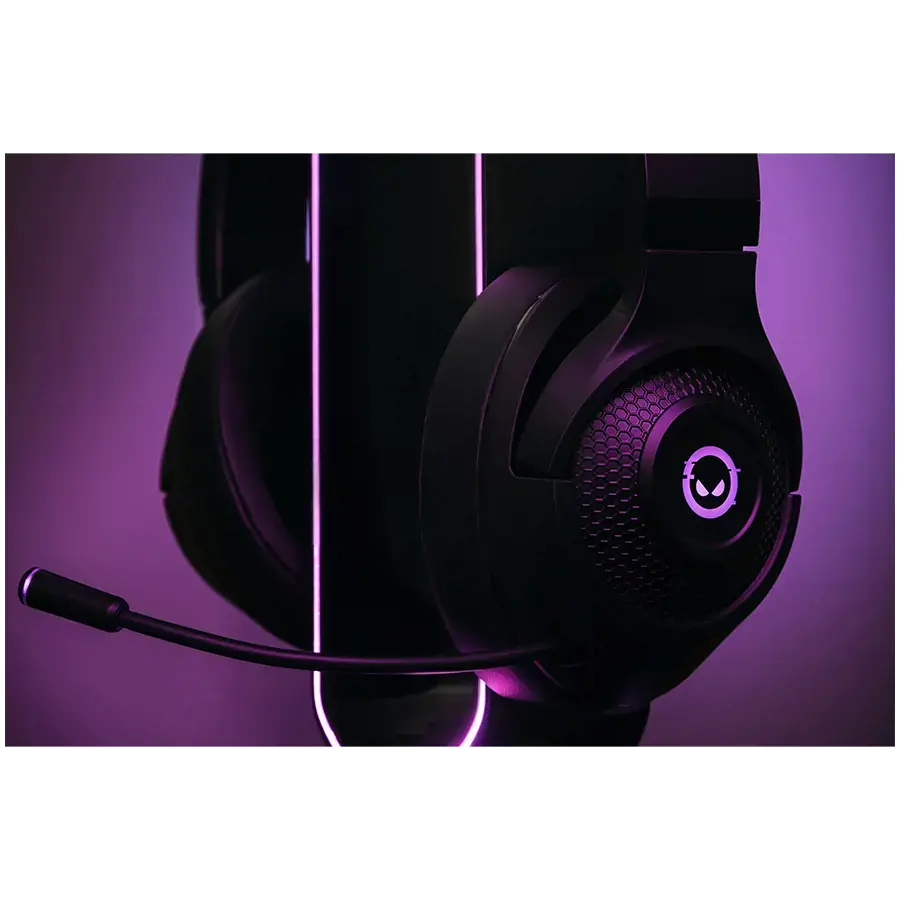 Lorgar Noah 701, žaidimų ausinės su mikrofonu, 2.4G+ BT 5.0 Realtek 8763, baterija 1000 mAh, C tipo įkrovimo kabelis 0,8 m, garso kabelis 1,5 m, dydis: 195*185*80 mm, 0,28 kg. Juoda