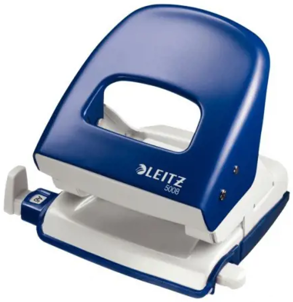 "Leitz NeXXt WOW" metalinė biuro skylmuša, 30 lapų, mėlyna, balta, 8 cm, 3 mm, A4, A5, A6, Folio, JAV, 107 mm