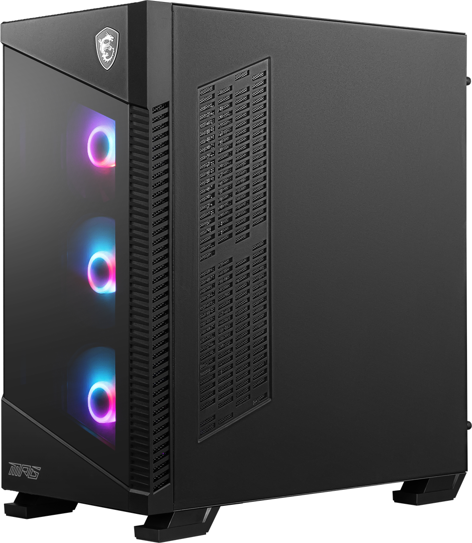 MSI MPG MPG VELOX 100R Mid Tower žaidimų kompiuterių korpusas "Juodas, 4x 120 mm ARGB ventiliatoriai, 1-6 ARGB šakotuvas, ARGB apšvietimo juosta, C tipo USB, grūdintas stiklas, centrinis, E-ATX, ATX, mATX, mini-ITX", Midi Tower, kompiuteris, juodas, ATX, žaidimų, 1x 120 mm