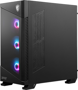 MSI MPG MPG VELOX 100R Mid Tower žaidimų kompiuterių korpusas "Juodas, 4x 120 mm ARGB ventiliatoriai, 1-6 ARGB šakotuvas, ARGB apšvietimo juosta, C tipo USB, grūdintas stiklas, centrinis, E-ATX, ATX, mATX, mini-ITX", Midi Tower, kompiuteris, juodas, ATX, žaidimų, 1x 120 mm