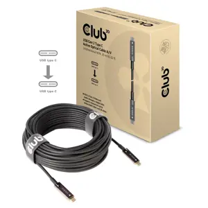 CLUB3D USB Gen 2 Type C Active Optical Cable A/V Unidirectional M/M 20 m/ 65.62 ft, 20 m, USB C, USB C, USB 3.2 Gen 2 (3.1 Gen 2), Black