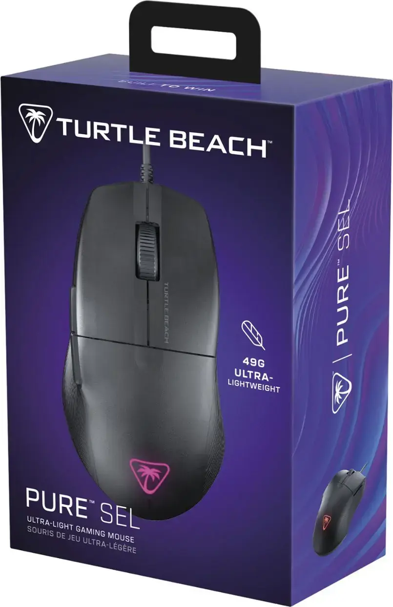 Turtle Beach Pure SEL - Ultra-Light Ergonomic RGB Gaming Mouse, 8K DPI Optical Sensor, Mechanical Switches, Pretension System, Pure PTFE glides, RGB Illumination Black, Right-hand, Optical, USB Type-A, 8000 DPI, Black