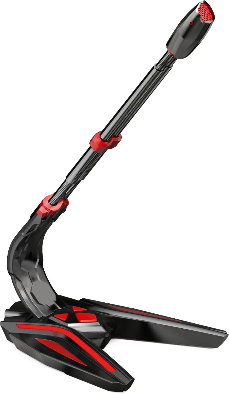 "Varr Gaming" 3,5 mm mikrofonas su stovu, reguliuojamas 180° kampu, valdymo skydelis (įjungimas / išjungimas, garsumas ir apšvietimas), mikrofono jautrumas -58±2 dB ir visakryptis, 3,5 mm jungtis, juoda / raudona, 1,5 m kabelis, mikrofonas ant stalo, -58 dB, 100 - 10000 Hz, 2200 Ω, 50 dB, visakryptis