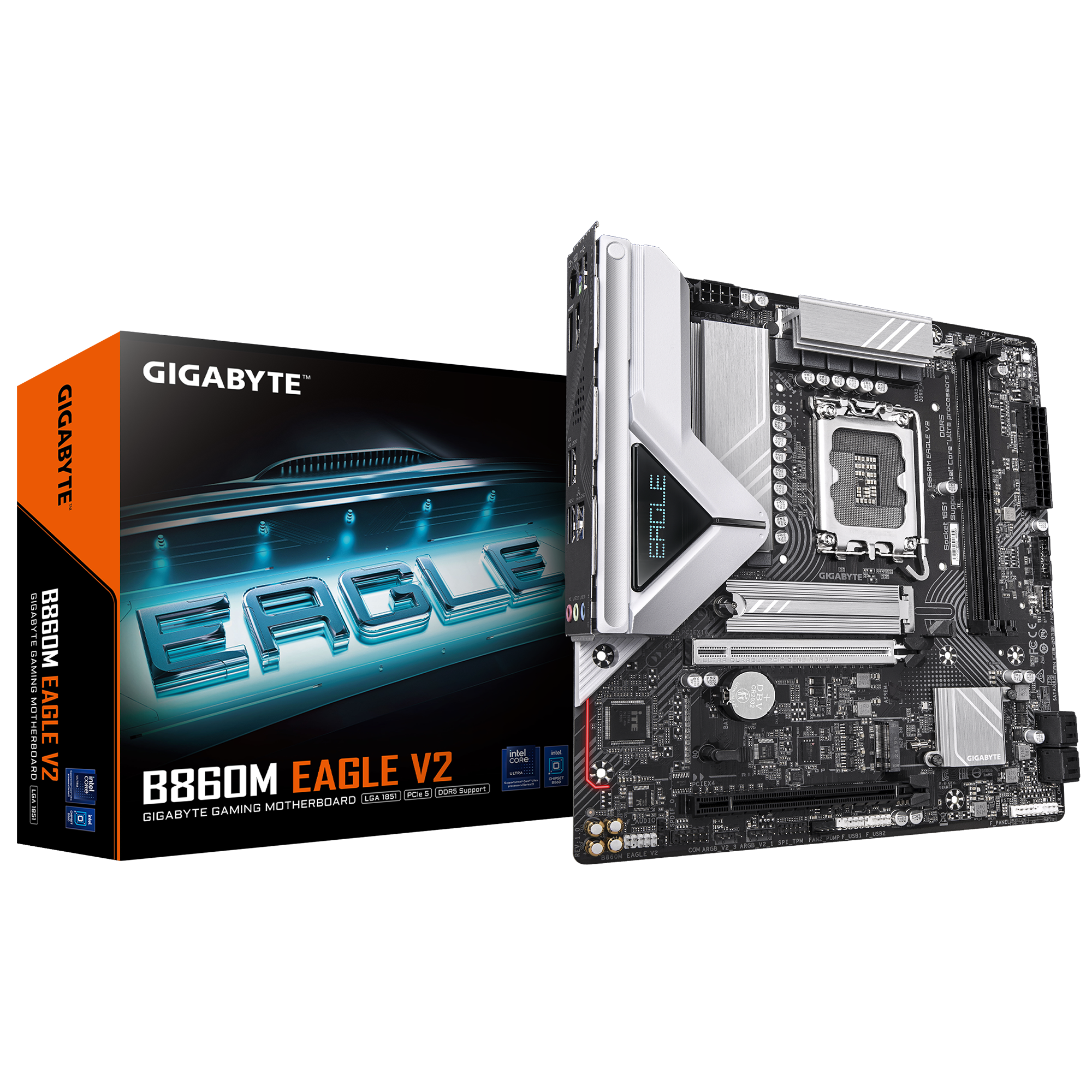 Gigabyte B860M EAGLE V2 | Processor family Intel | Processor socket LGA1851 | DDR5 | Supported hard disk drive interfaces SATA, M.2 | Number of SATA connectors 4