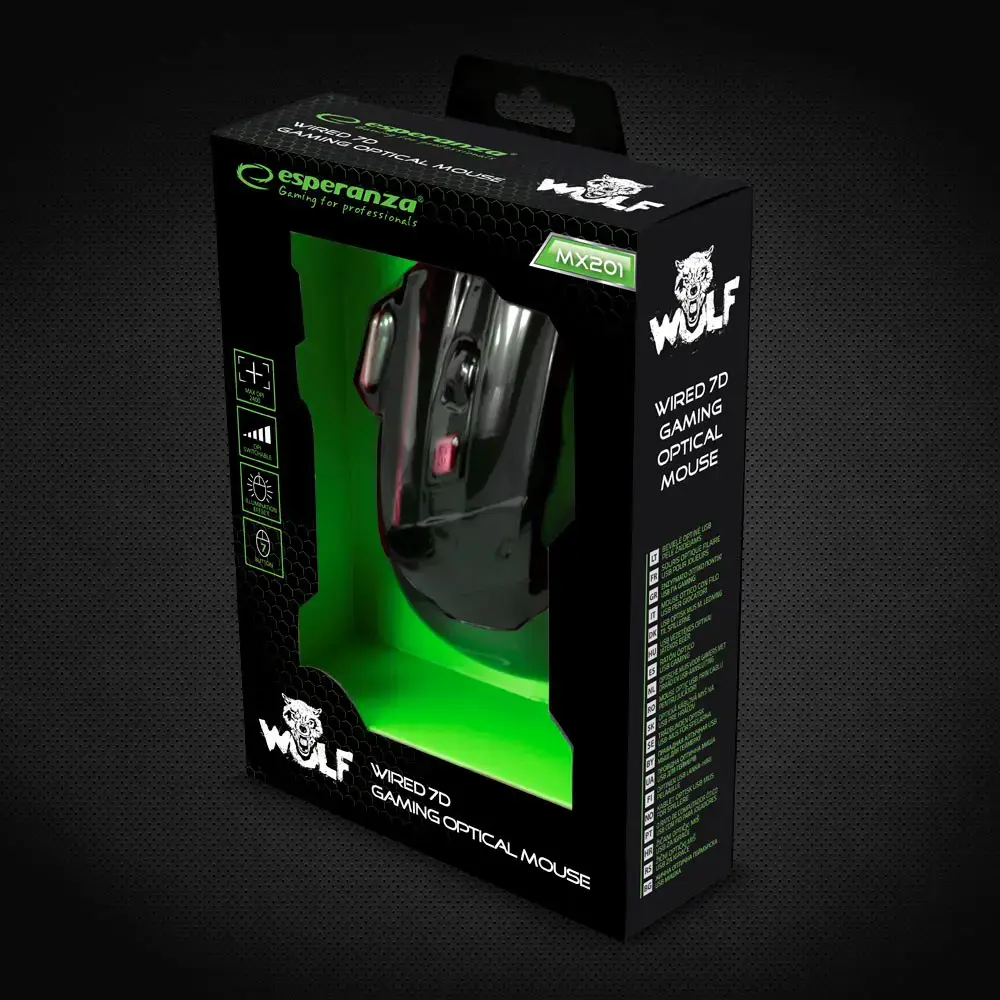 ESPERANZA EGM201R WIRED MOUSE FOR GAMERS 7D OPT. USB MX201 WOLF RED