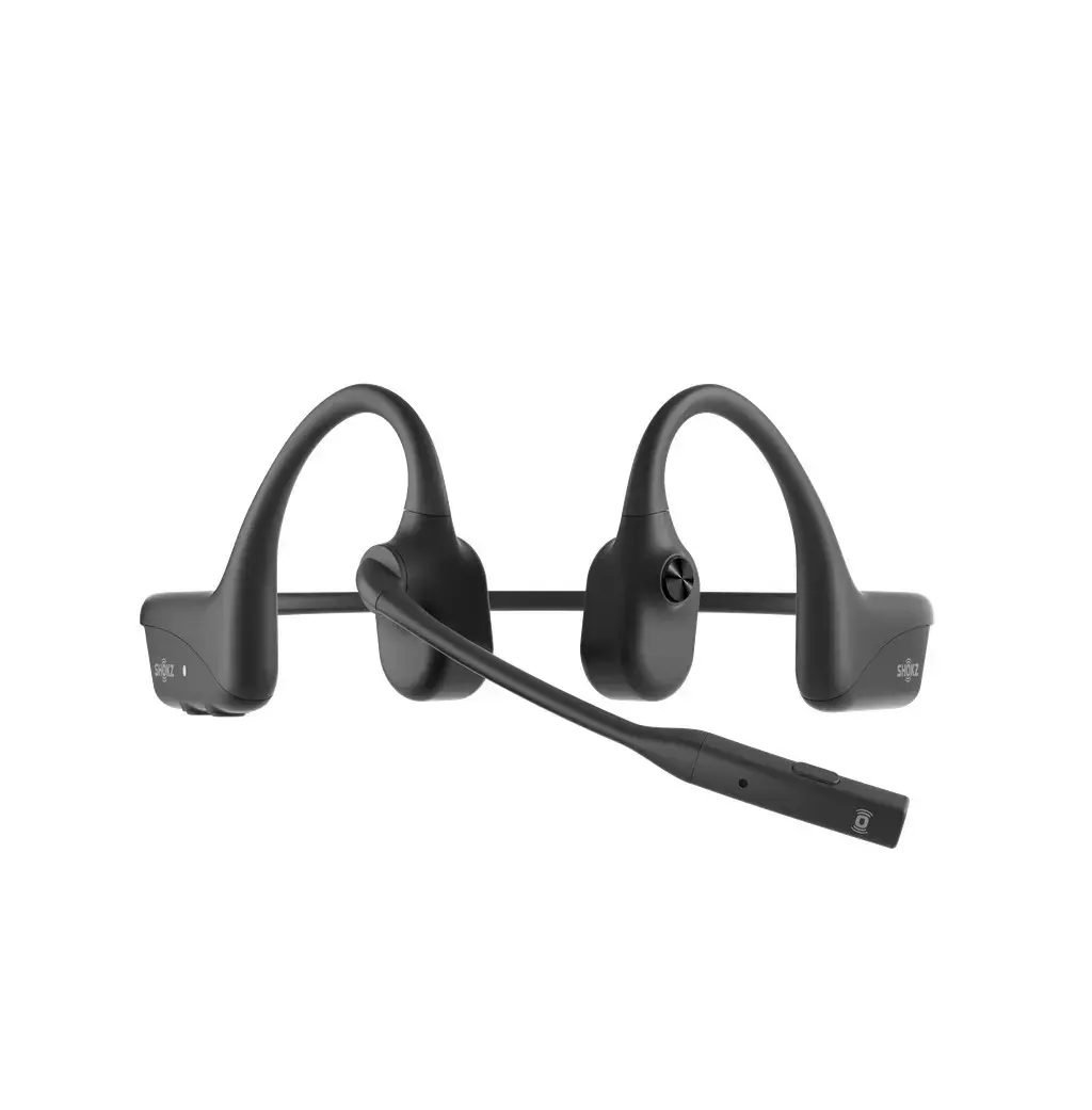 SHOKZ OpenComm2 2025 Upgrade Wireless Bluetooth Bone Conduction Videoconferencing Headset with USB-C Charging Port | 16 Hr Talk Time, 29m Wireless Range, 1 Hr Charge Time | Includes Noise Cancelling Boom Mic, Black