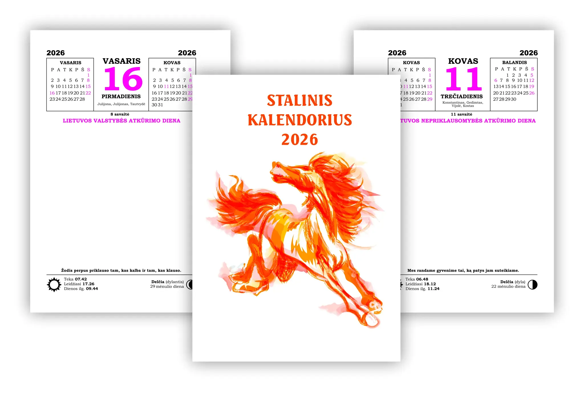 Stalo kalendorius 2026