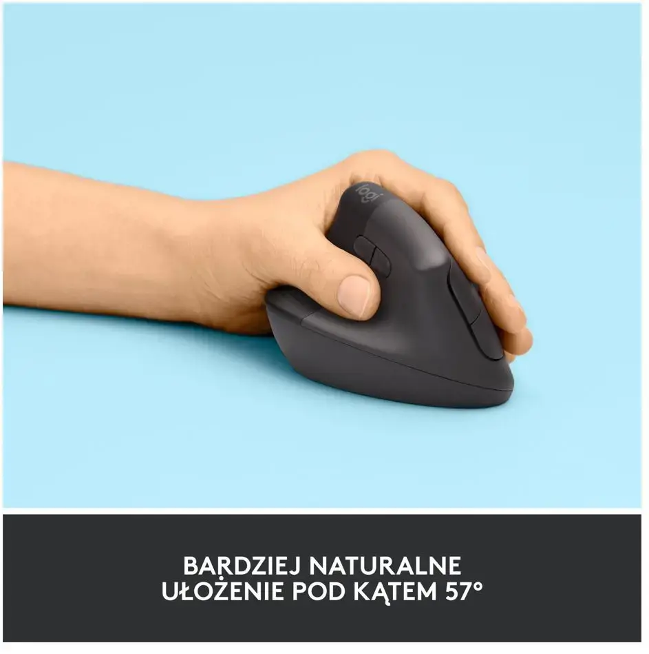 "Logitech Lift Left Vertical" ergonominė pelė, kairioji, vertikalios konstrukcijos, optinė, RF belaidis ryšys + "Bluetooth", 4000 DPI, grafito spalvos