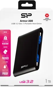 SILICONPOW SP010TBPHDA80S3K Išorinis kietasis diskas Silicon Power Armor A80 2.5 1TB USB 3.0, IPX7, atsparus vandeniui, juodas