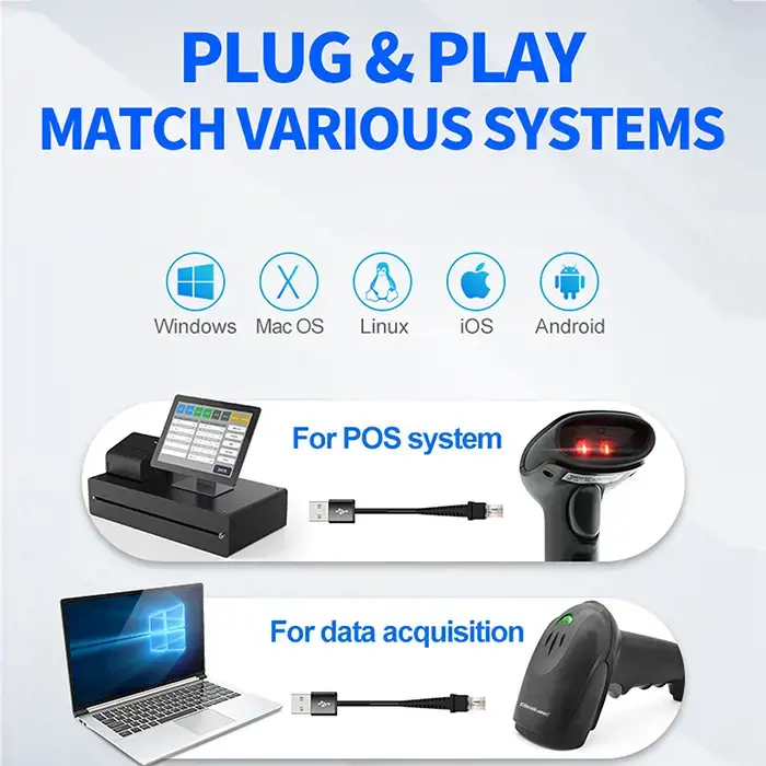 QOLTEC 50866 Brūkšninių kodų skaitytuvas 1D CCD USB juodas