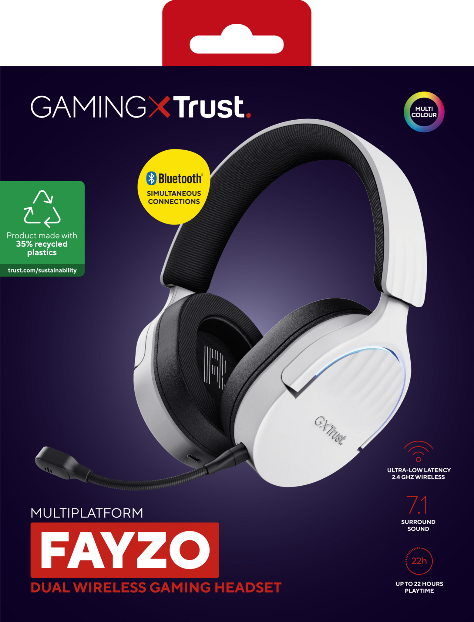 Trust GXT 491W FAYZO, Wired & Wireless, Gaming, 20 - 20000 Hz, 290 g, Headset, Black, White
