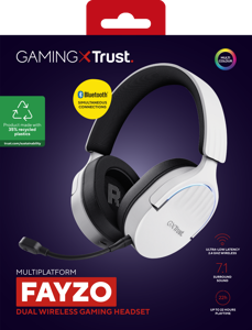 Trust GXT 491W FAYZO, Wired & Wireless, Gaming, 20 - 20000 Hz, 290 g, Headset, Black, White