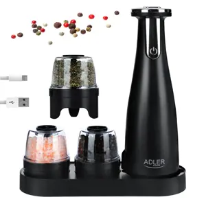 Adler elektrinis druskos ir pipirų malūnėlis AD 4449b 7 W, korpuso medžiaga ABS plastikas, litis, matinės juodos spalvos