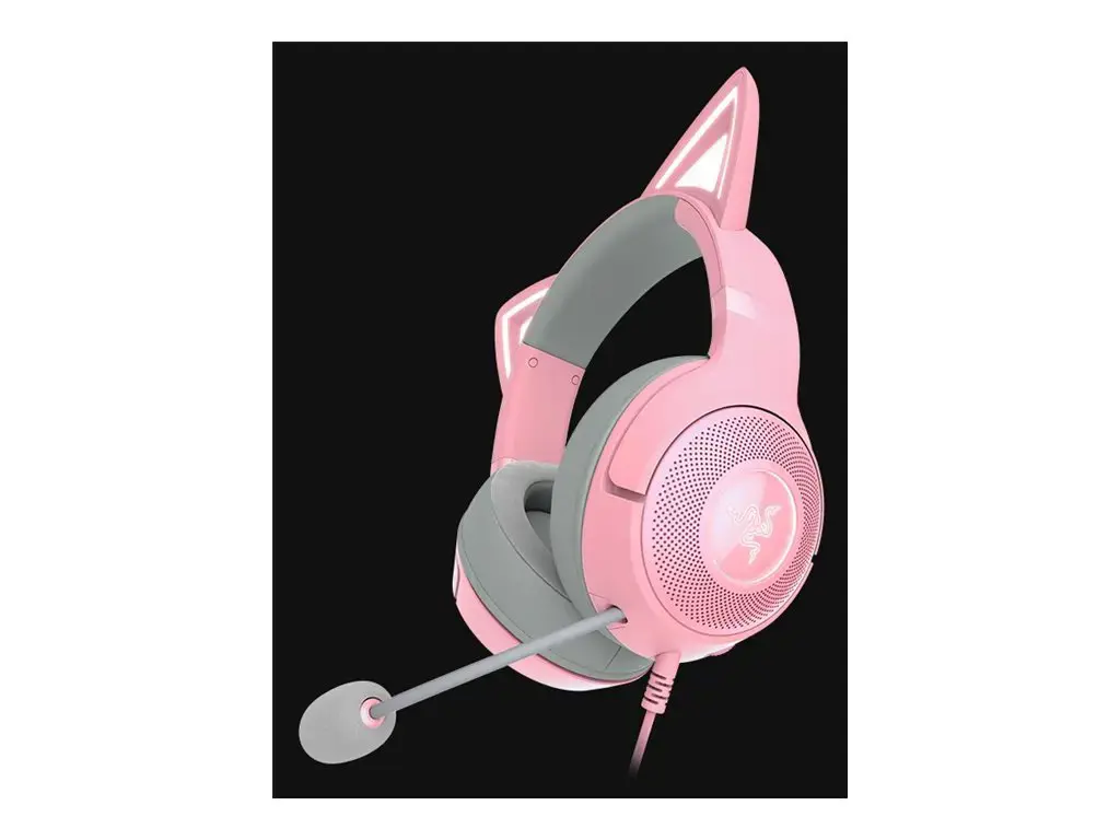 "Razer" ausinės "Kraken Kitty V2" mikrofonas, kvarcinis, laidinis, ant ausų, su triukšmo slopinimu