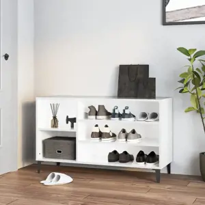 Spintelė batams, balta, 102x36x60cm, apdirbta mediena, blizgi