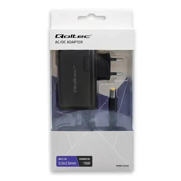 QOLTEC 51034 Įkišamas maitinimo šaltinis 19W 9V 2.1A 5.5x2.5