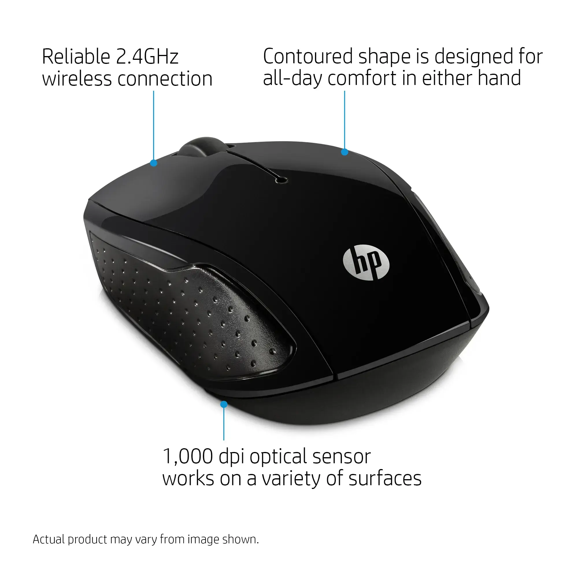 HP belaidė pelė 200, dvipusė, optinė, RF belaidė, 1000 DPI, juoda
